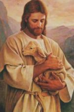 Jesus trgt ein Lamm in den Armen